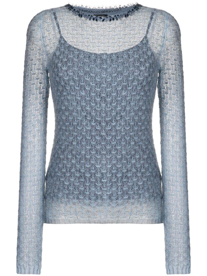 Ermanno Scervino Beaded Neck Jumper - Blue