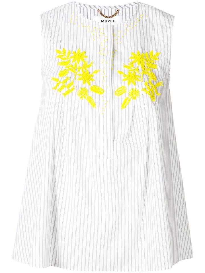 Muveil Floral Embroidred Top - White