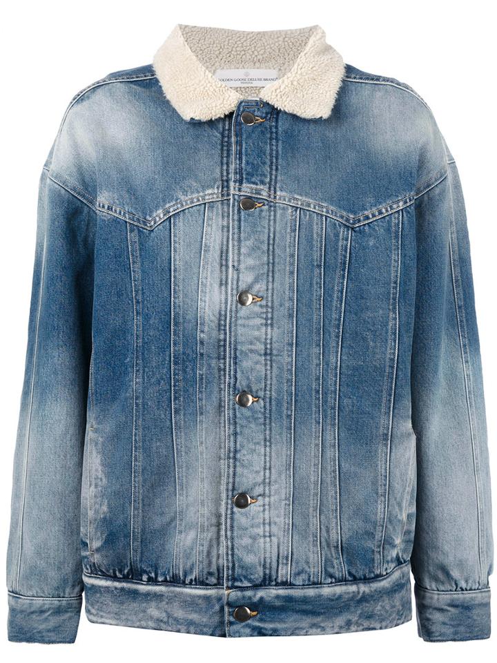 Golden Goose Deluxe Brand Shearling Denim Jacket, Women's, Size: Xs, Blue, Cotton/acrylic/wool/cupro