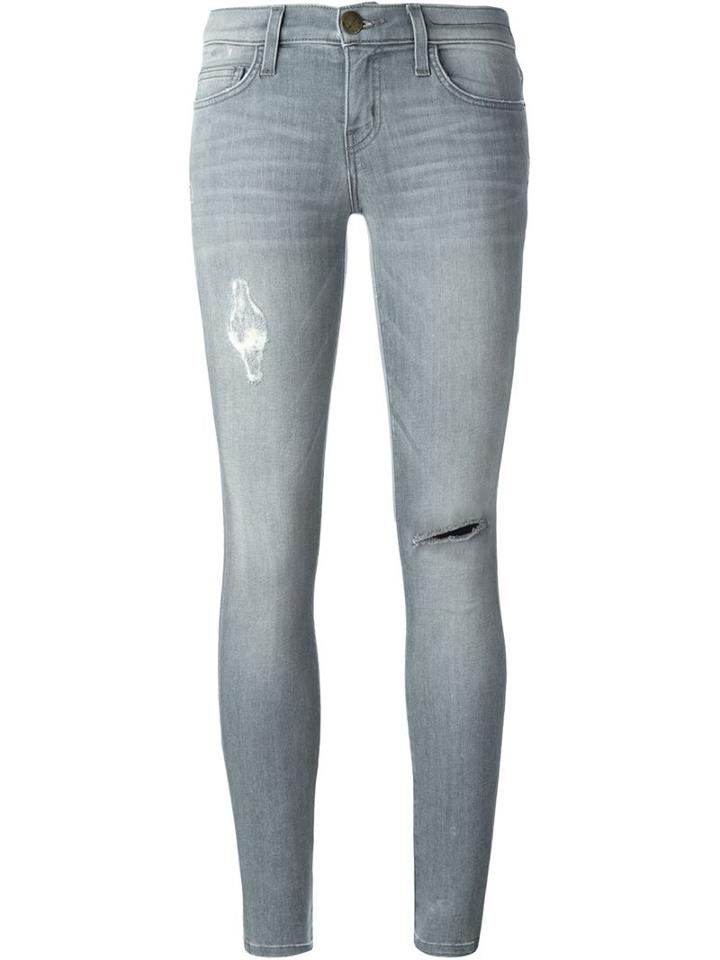 Current/elliott Distressed Skinny Jeans, Women's, Size: 26, Grey, Cotton/polyester/spandex/elastane