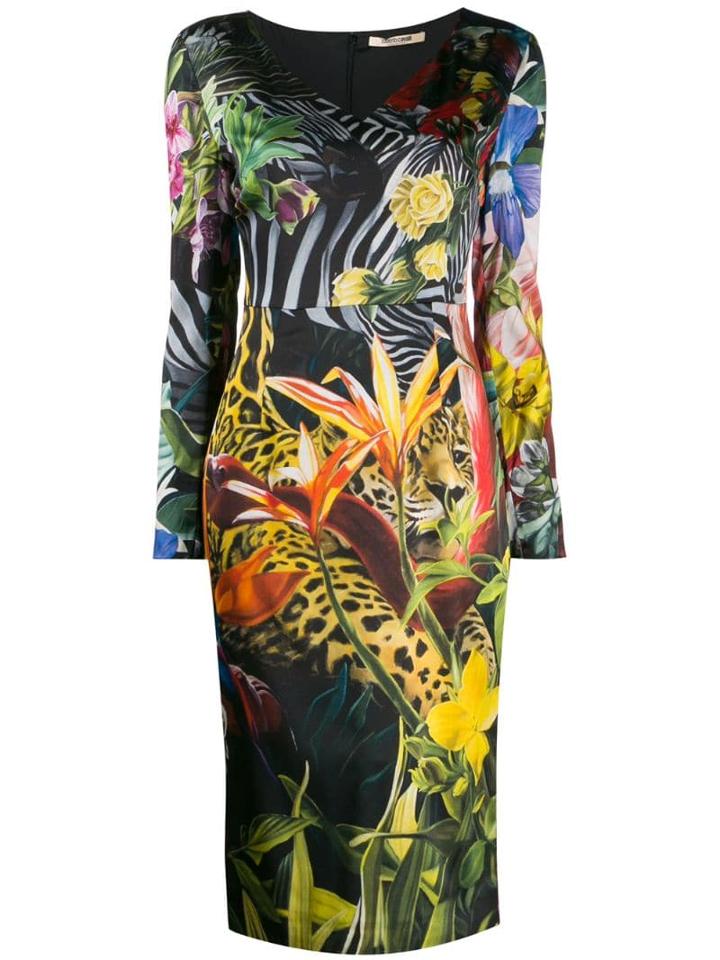Roberto Cavalli Paradise Found Print V-neck Dress - Black