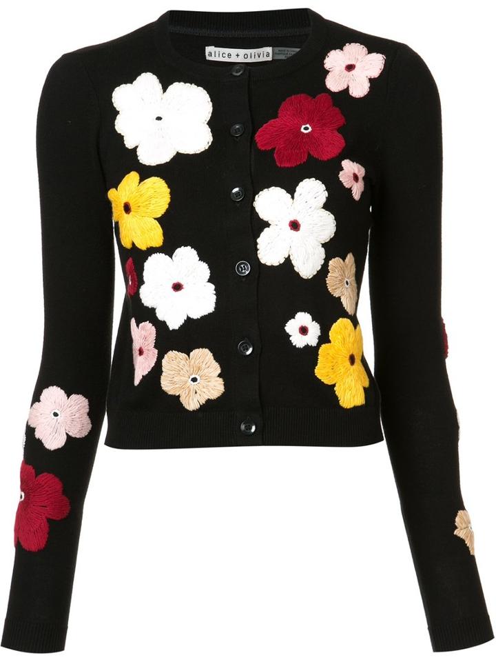 Alice+olivia Floral Cardigan, Women's, Size: Medium, Black, Cotton/nylon/spandex/elastane