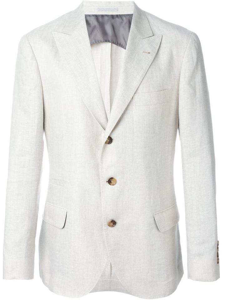 Brunello Cucinelli Peaked Lapel Blazer, Men's, Size: 52, Nude/neutrals, Linen/flax/cupro