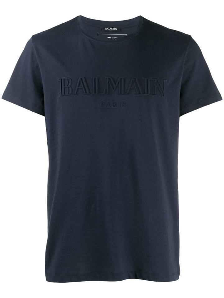 Balmain Debossed Logo T-shirt - Blue