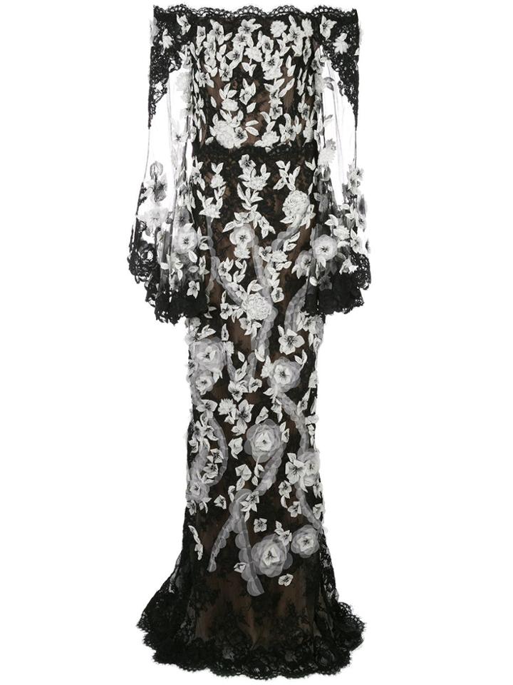 Marchesa Sheer Lace Evening Dress - Black