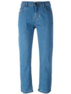 Fendi Cropped Jeans, Women's, Size: 36, Blue, Cotton/calf Leather/spandex/elastane