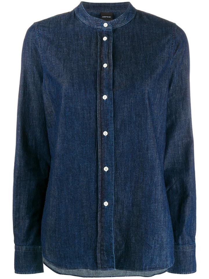 Aspesi Relaxed-fit Band Collar Shirt - Blue