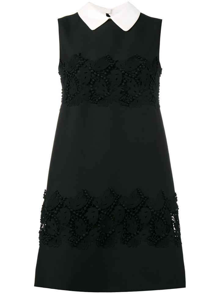 Valentino Embroidered A-line Dress - Black