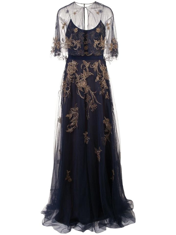 Marchesa Notte Long Tulle Dress - Blue