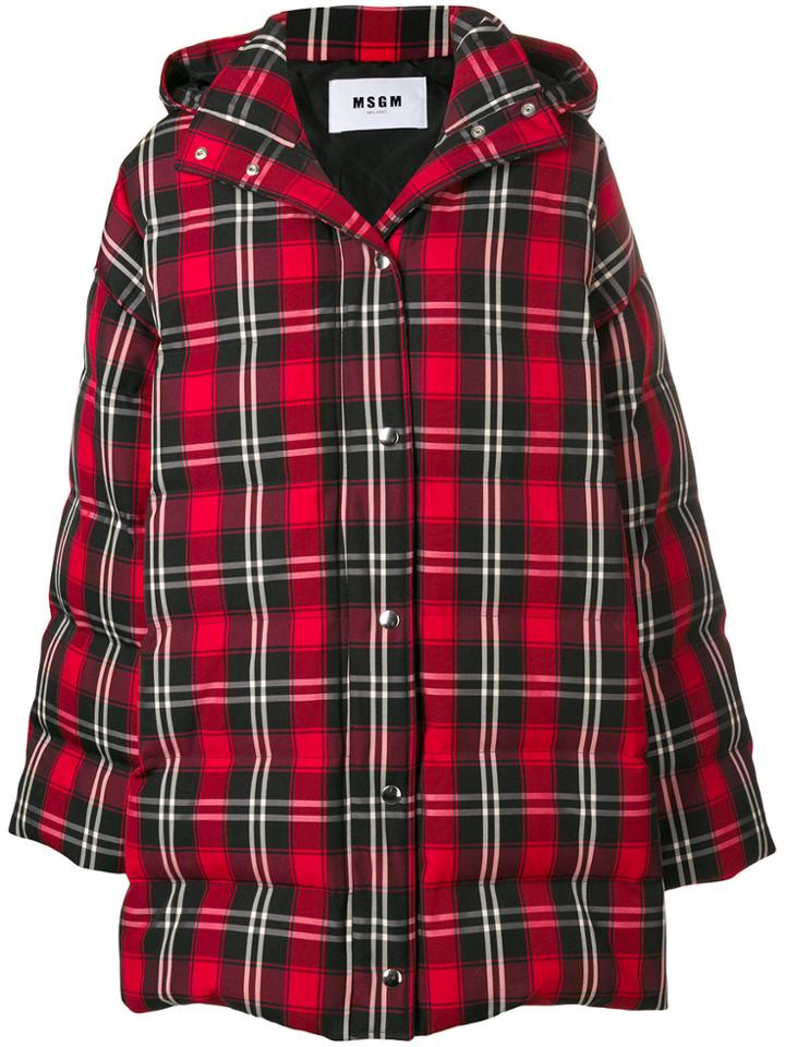 Msgm Tartan Oversized Puffer Jacket - Black