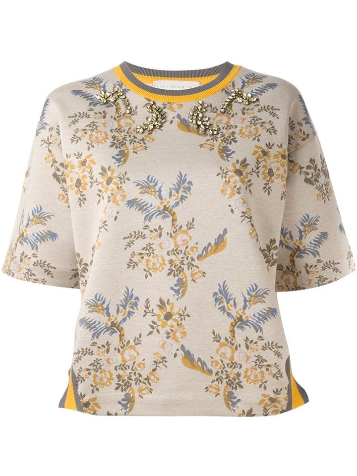 Stella Mccartney Embellished Floral Print Jersey, Women's, Size: 42, Nude/neutrals, Cotton/polyamide