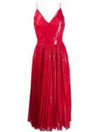 Msgm Sequin Pleated Maxi Dress - Red