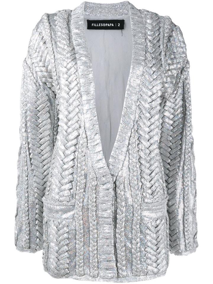 Filles A Papa Braided Sequin Cardigan, Women's, Size: 0, Grey, Viscose/sequin