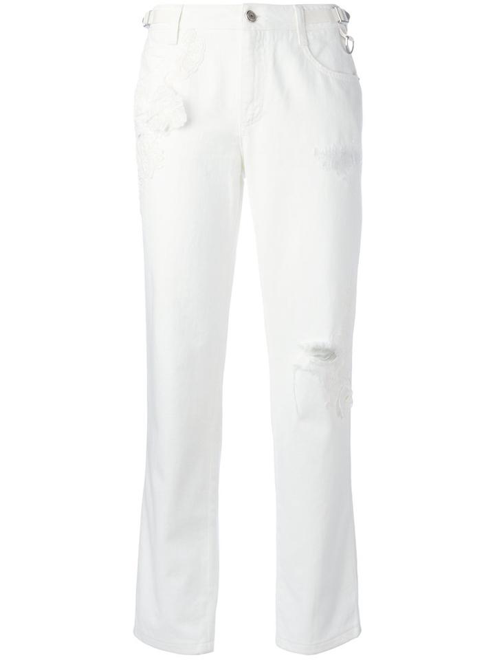 Ermanno Scervino - Floral Embroidered Jeans - Women - Cotton/polyester - 40, White, Cotton/polyester