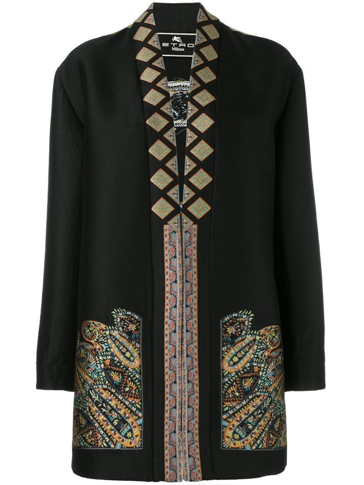 Etro - Embroidered Coat - Women - Cotton/polyester/acetate/wool - 42, Black, Cotton/polyester/acetate/wool