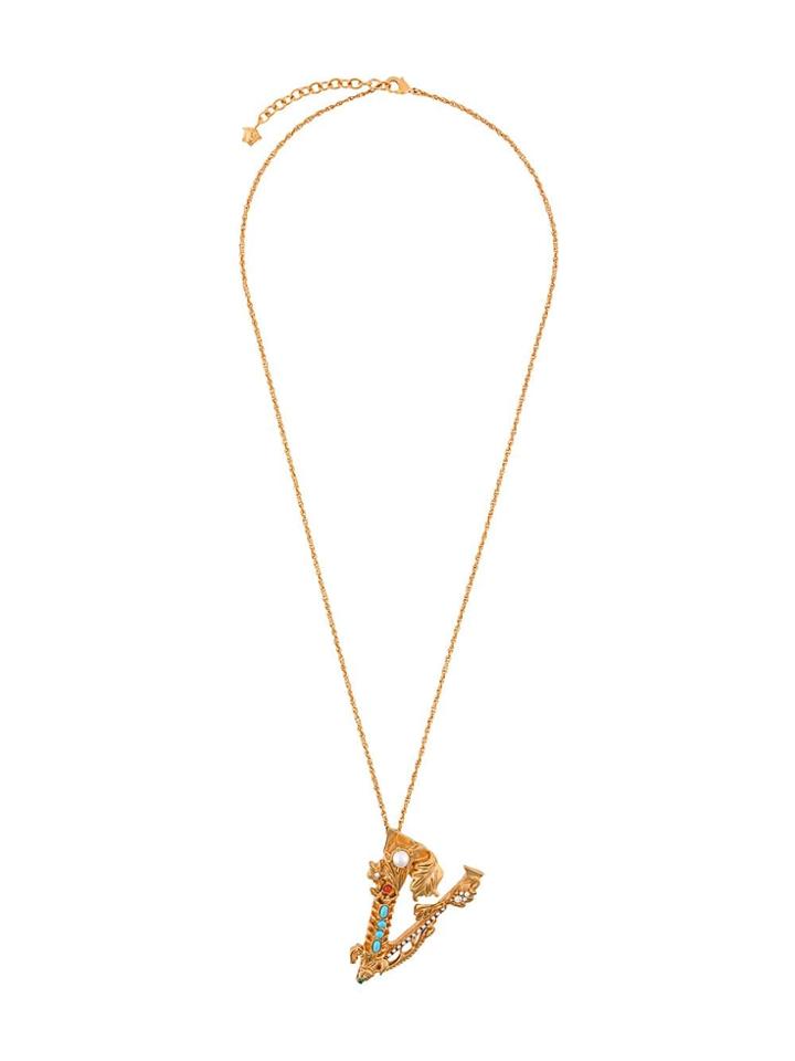 Versace Embellished V Necklace - Metallic