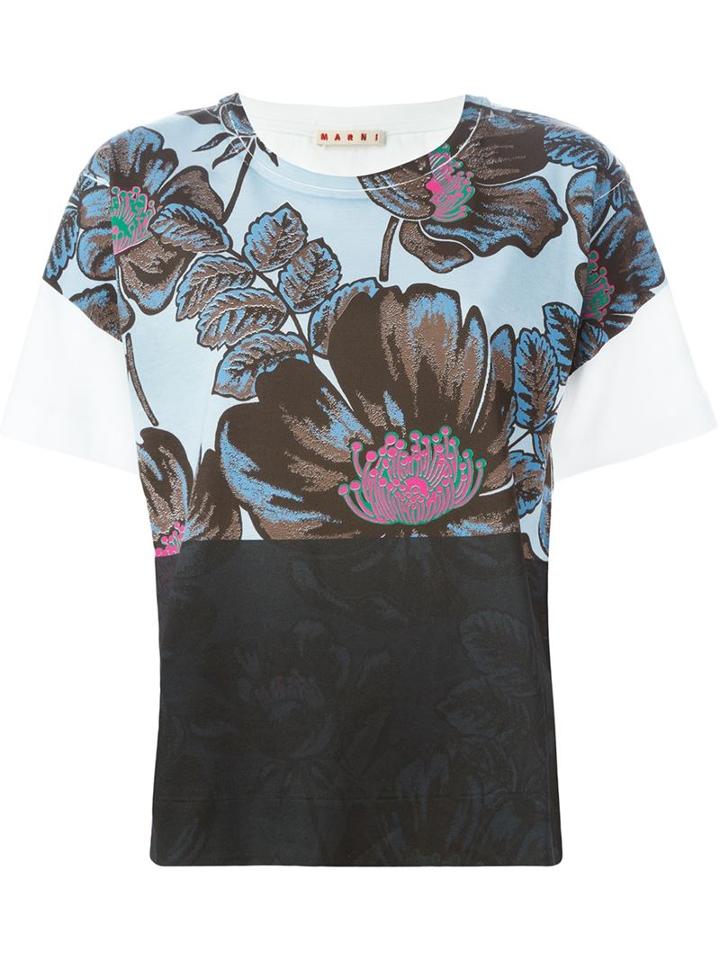 Marni Floral Print T-shirt, Women's, Size: 38, White, Cotton