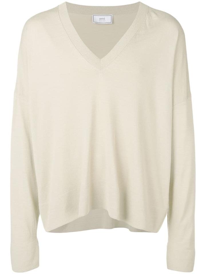 Ami Paris V Neck Sweater - Neutrals