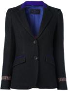 Etro Contrast Details Single Breasted Blazer, Women's, Size: 40, Black, Silk/polyester/acetate/wool
