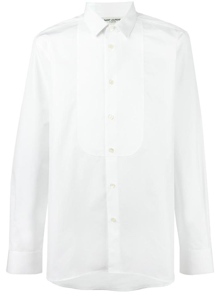 Saint Laurent Piqué Plastron Yves Collar Tuxedo Shirt, Men's, Size: 38, White, Cotton
