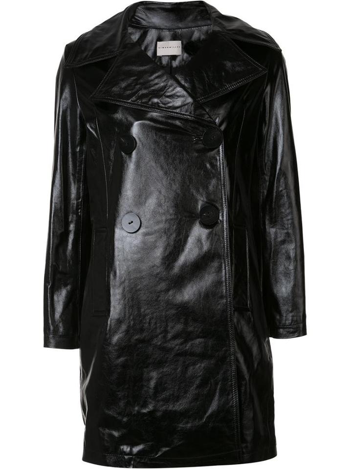 Simon Miller Double Breasted Coat, Women's, Size: 1, Black, Calf Leather