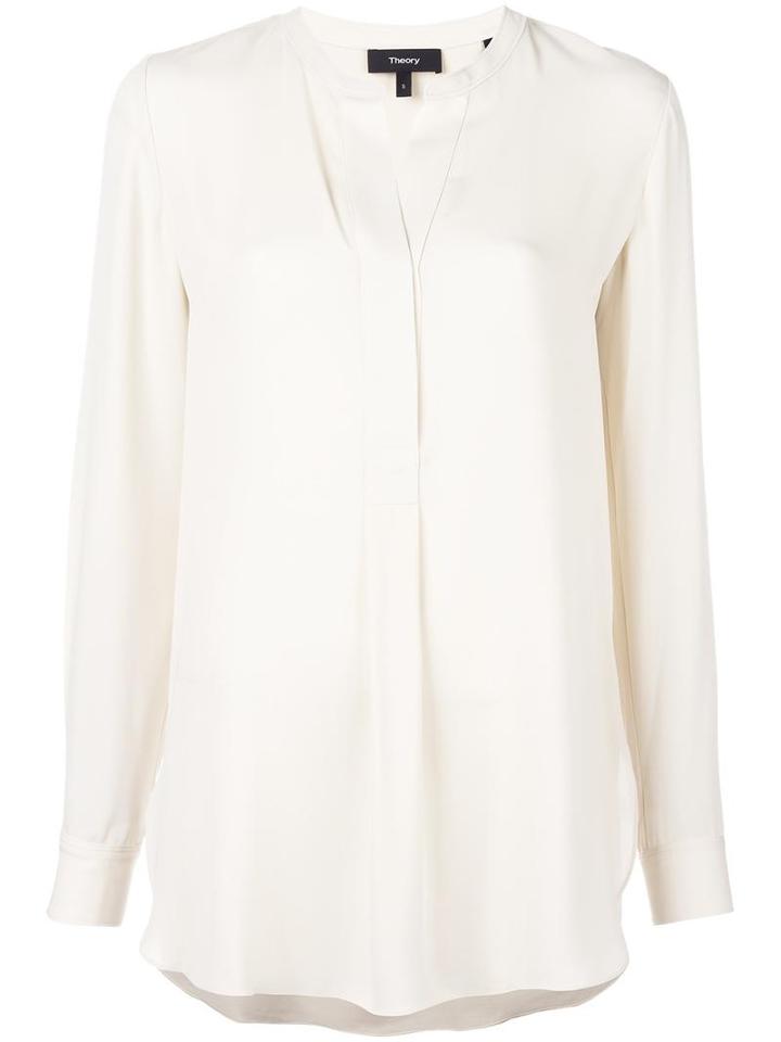 Theory Collarless Blouse, Women's, Size: Medium, Nude/neutrals, Silk