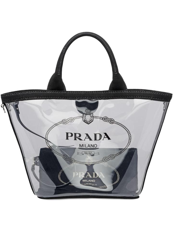 Prada Fabric And Plexiglass Handbag - Black