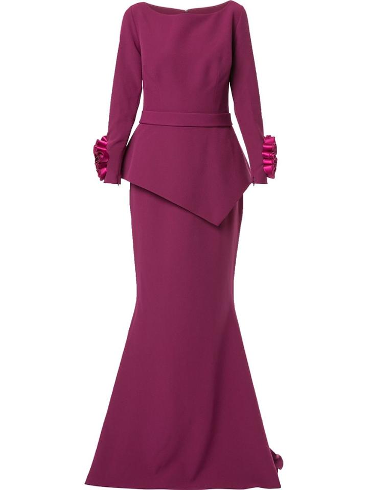 Safiyaa London Long Sleeve Floral Cuff Gown - Purple