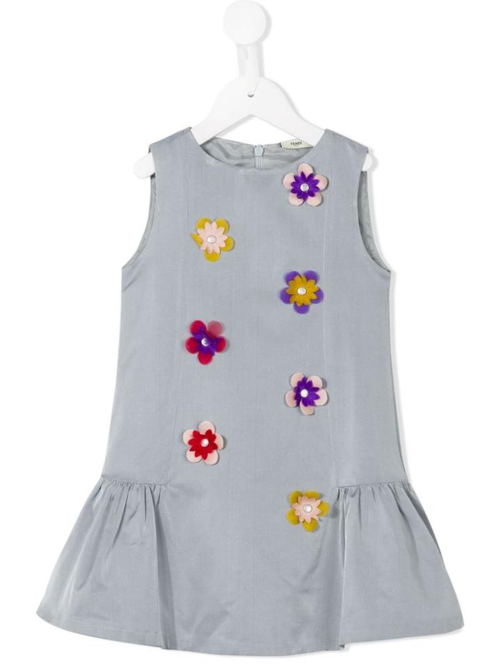 Fendi Kids Flower Appliqué Dress, Girl's, Size: 12 Yrs, Grey