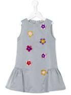 Fendi Kids Flower Appliqué Dress, Girl's, Size: 12 Yrs, Grey