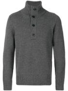 Closed Buttoned High Neck Jumper - Grey