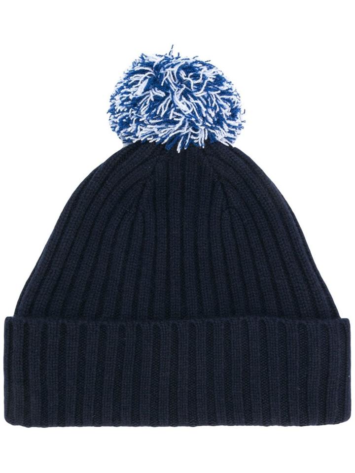N.peal Ribbed Pom Pom Beanie - Blue