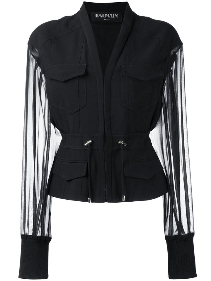 Balmain V-neck Fitted Jacket - Black