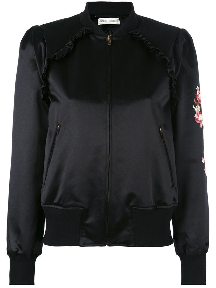 Floral Embroidered Bomber Jacket - Women - Silk/cotton - 40, Black, Silk/cotton, Veronique Branquinho