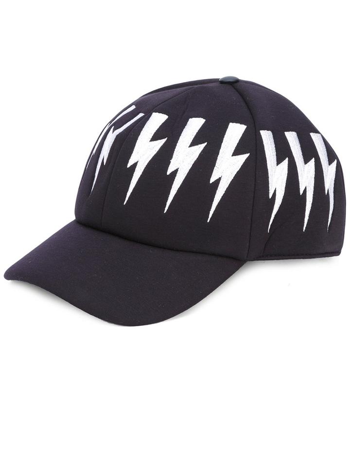 Neil Barrett - Lightning Bolt Hat - Men - Leather/viscose - One Size, Black, Leather/viscose