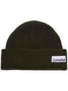Ganni Logo Patch Beanie Hat - Green