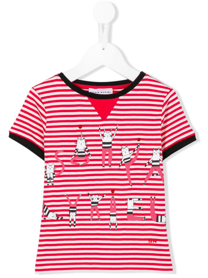 Rykiel Enfant Cat Print Striped T-shirt, Toddler Girl's, Size: 4 Yrs, White