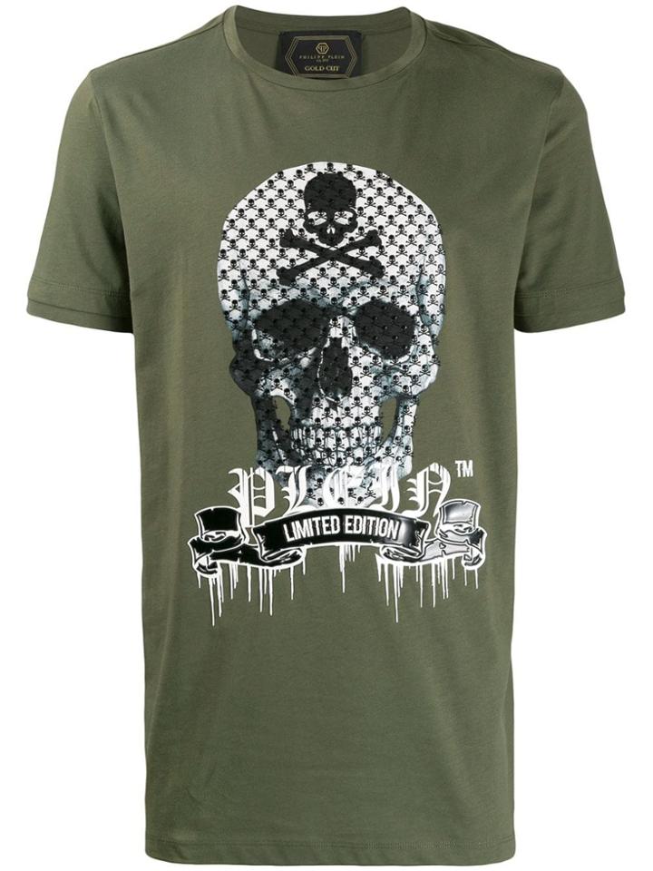 Philipp Plein Textured Skull Print T-shirt - Green