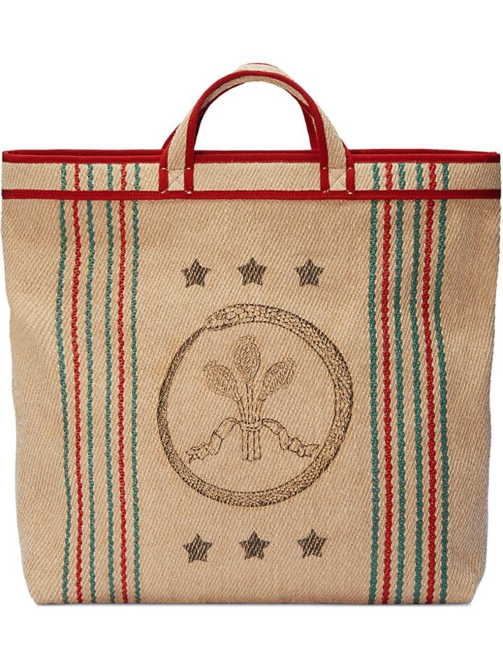 Gucci Print Jute Tote Bag - Neutrals