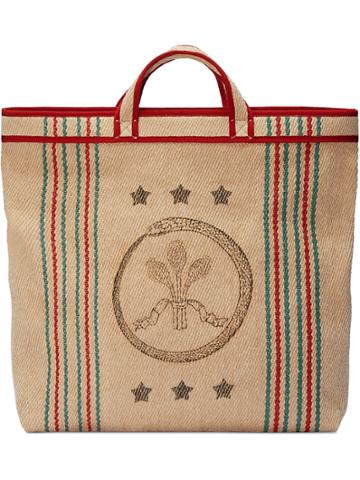 Gucci Print Jute Tote Bag - Neutrals