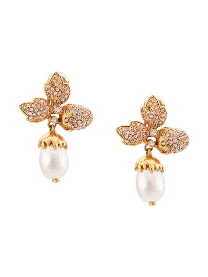 Oscar De La Renta Runway Pave Leaf Acorn Earrings - Gold