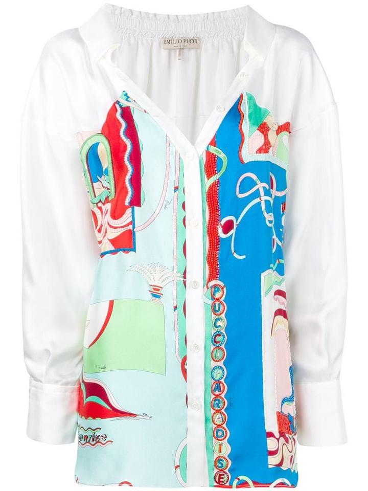 Emilio Pucci Embellished La Villa Print Silk Shirt - White
