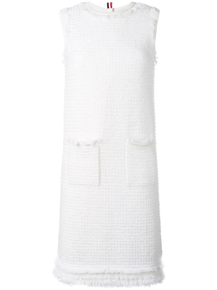 Thom Browne Frayed Trim Dress, Women's, Size: 38, White, Cotton/nylon/silk