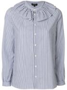 A.p.c. Striped Ruffle Collar Shirt - Blue