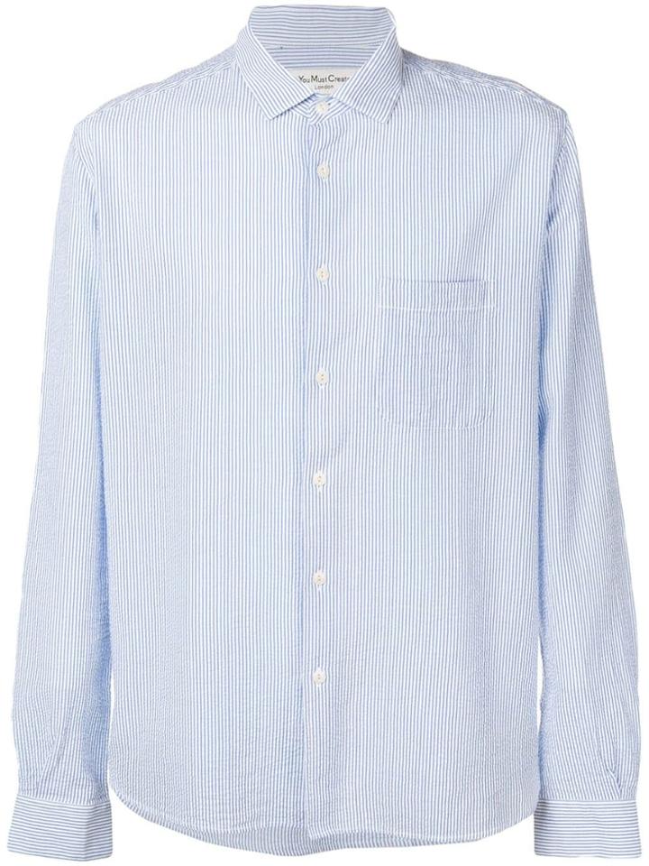 Ymc Pinstripe Button-up Shirt - Blue
