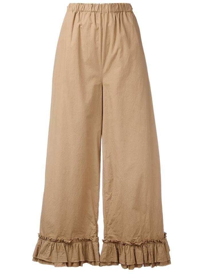 Erika Cavallini - Ruffle Hem Trousers - Women - Cotton - 42, Brown, Cotton