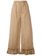 Erika Cavallini - Ruffle Hem Trousers - Women - Cotton - 42, Brown, Cotton