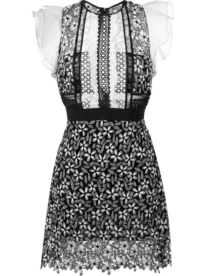 Self-portrait Frill Sleeve Daisy Guipure Dress, Women's, Size: 4, Black, Polyester/spandex/elastane/cotton