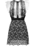 Self-portrait Frill Sleeve Daisy Guipure Dress, Women's, Size: 4, Black, Polyester/spandex/elastane/cotton