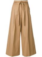 Rochas Wide Coulotte Belted Trousers - Nude & Neutrals